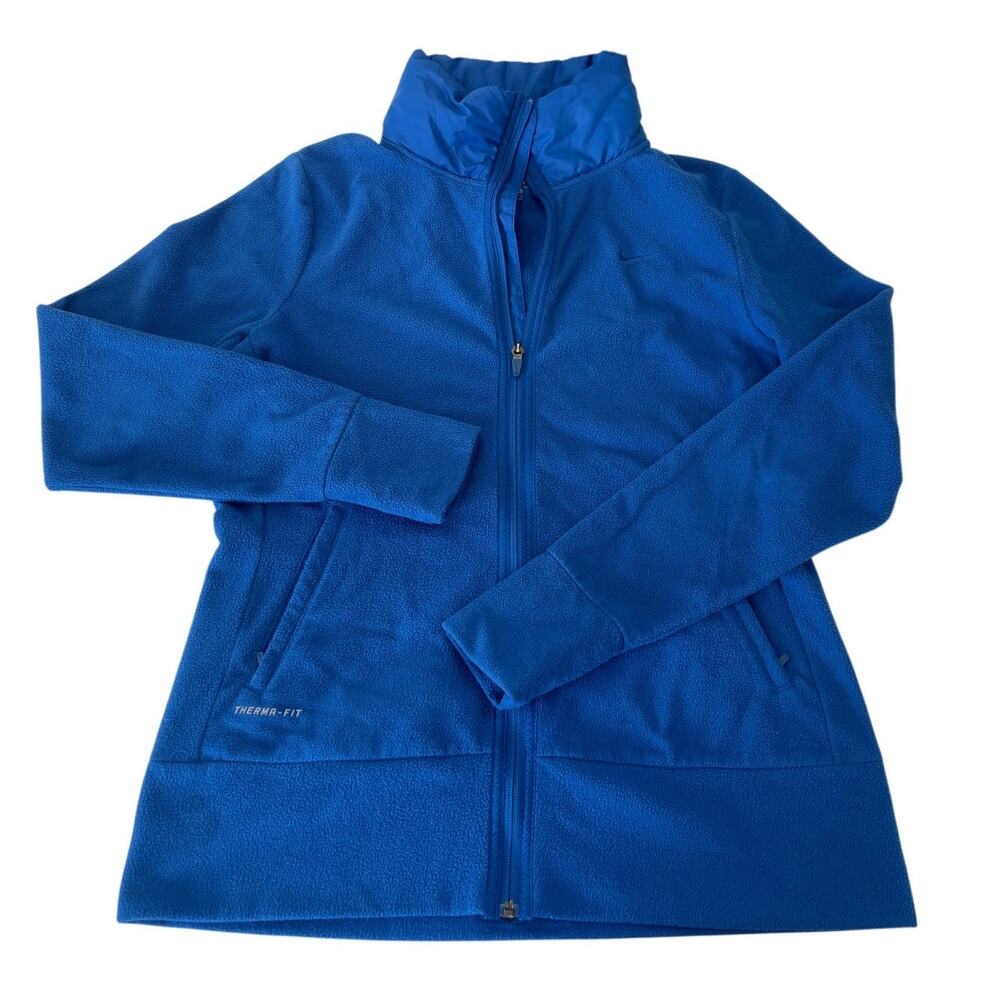 Nike Therma Fit Blue Full Zip Fleece Jacket Pockets Size Womens Medium